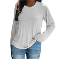 Ženska udobna bluza sa zakrivljenim uštedama u boji, pulover dugih rukava, pulover plus veličina lagana casual labava moda Y2K odjeća bijela xxxxxl