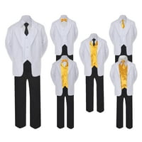 5- Formalno crno bijelo odijelo Set Yellow Bow Dugi kravate prsluk dječak dječji smk