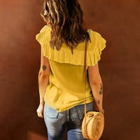 Vrh cisterna za žene Trendi modni ljetni okrugli vrat čipkasti patchwork bez rukava vrhunska bluza žuta