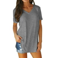 Moonker ženske vrhove majice za žene rukave čiste boje labave majice Top V-izrez Short S Grey