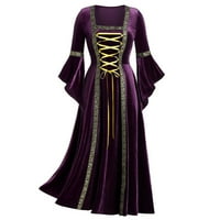Uskršnje haljine za ženske ženske haljine plus veličine kvadratni ovratnik patchwork zavoja dugih rukava