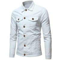 Tking modni muški jesenski zimski gumb čvrsta boja vintage traper jakna vrhova bluza - bijela m
