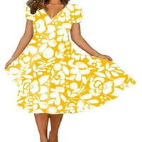 Paille dame duga haljina cvjetna tiskanja ljetna plaža sandress kratki rukav maxi haljine kaftana žuta