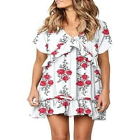 Eleluny Plus size Žene V izrez Cvjetni mini haljina za odmor Ležerne prilike za plažu bijela + crveni