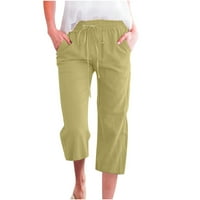 Qiaocaity Ženske hlače visoke struke Capris posteljina hlače plus veličine hlače za čišćenje atletske