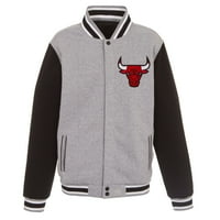 Muški JH Dizajn Siva crna Chicago Bulls izvezeni logo Reverzibilni runo puna jakna