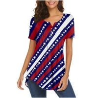 Ženski vrhovi ženske ljetne vrhove Ležerne modne kratkih rukava V majice Majice prevelika američka zastava
