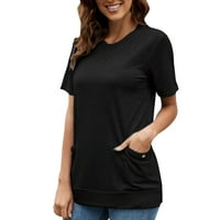 Ženske majice Pocket u okruglom vratu Casual Comfort Majica kratkih rukava Top slobodno vrijeme na otvorenom