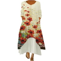 Plus veličina haljine za žene čišćenje modnih casual žena casual dugih rukava V-izrez cvjetni ispisani