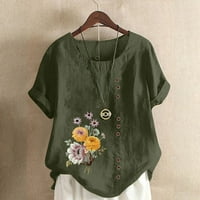 Ženske trendy majice izlaze sa kratkim rukavima Ljeto cvijeće tunika vrhova posteljina prema dolje okrugle