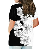Modna majica s kratkim rukavima Okrugli vrat Plus veličina Majica Vintage Ispiši vrh, Crna, XL