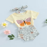 Meihuida Baby Girl's Odjeća za odlaganje kratkih rukava od tiskane majice + cvijeće tiskane kratke hlače