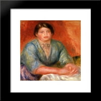 Sjedala žena u plavoj haljini uramljeni umjetnički print od renora, pierre auguste