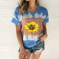 Ženska modna majica Tie Dye Gradient Sunflower kratki rukav Summer Ležerne prilike Tunika Najbolje za