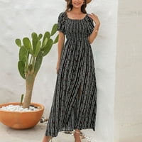 Clearsance Ljetne haljine za žene Striped Striped Maxi Dužina gležnja, Haljina s kratkim rukavima Crna