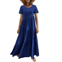 Ženske haljine otisnute maxi a-line kratki rukav modni scoop vrat ljetna haljina Royal Blue XL