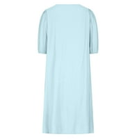 Cacommmark PI ženske haljine čišćenje ženske pamučne posteljine pune boje srednje rukave, ležerna savremena