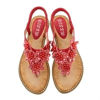 B91XZ Womens Flip Flops ženske proljeće i ljetne perle Modni boemski stil ravne sandale, veličina 6.5
