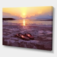 Art Flip flops s lijepim srcima na plaži na suncu Vikendica Platno Zidna umjetnost u.
