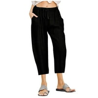 NSENDM crne posteljine hlače žene, ženske hlače casual pantalone hlače elastični struk Slim džepovi, crni, xxl