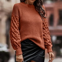 Kaicj džemperi za žene Žene okrugli vrat Drop navojni navojni pulover dugih rukava Top solid u boji
