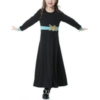 Jsaierl muslimanska haljina srednje velike djevojke s dugim rukavima V izrez COLORBLOCK haljina