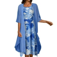 Haljina za sunčanje Ležerne haljina za ispis Okrugla rukav za rukav s kratkim rukavima Chiffon Shawl