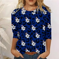 MLQIDK Ženske rukavice s rukavima okrugla vrat Ležerna bluza za cvjetnu print, tamno plavi XL