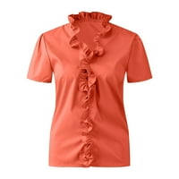 Yiwula Women Ljeto Ruffle V-izrez kratki rukav čvrsti print Ležerne prilike Dressy majica Top majica