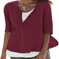 Sanviglor Women majica V izrez TEE Kvatrola za ključnu ploču Ležerne prilike ljetna bluza Crveno vino