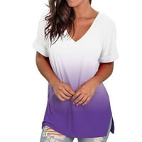 Drpgunly Womens Tops Fashion Labavi gradijent V izrez Torbi majica Ženska bluza s kratkim rukavima Žene