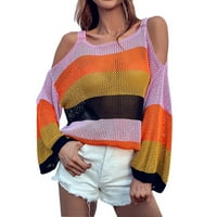 Ženski džemperi modni casual okrugli vrat pleteni hladni rame pokazuje seks klizne džempere