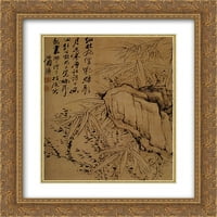 Shitao Matted Gold Ornate uramljena umjetnost tiska 'bambus i rock'