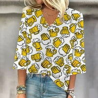 Yyeselk ženske majice Casual Lijep Oktoberfest Tunic Tunic The Trendy rukava Seksi V-izrez Dame Bluzes Loose Fit Pulover Yellow XL