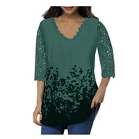 IOPQO Plus veličine za žene Ženski čipkani rukav V izrez T Majica Dame Floral bluza Tuničke vrhove plus