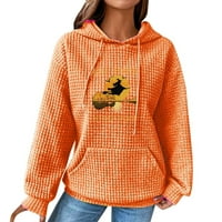 Sksloeg waffle hoodie žene Halloween skelet od bundeve lubanje grafički casual nacrtavanje pulover Dukseri
