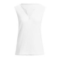 Ženski vrhovi modni V izrez bez rukava bez rukava pletene pletene labave fitve majice bijeli xl