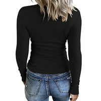 Ženske vrhove bluza modna dugih rukava Čvrsta ženska majica V-izrez ljetna tunika tee crna 2xl