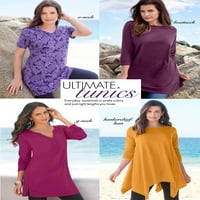Roaman's Women's Plus veličina dugih rukava V-izrez Ultimate Tunic Long Majica