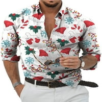 Glookwis Mens Santa Claus Print Tops Ležerne prilike Božićne košulje Slim Filt Tunic Majica s dugim