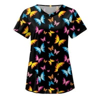 Ženski vrhovi okrugli dekolte Žene bluze Labavi grafički otisci Košulje Kratki rukav Ljeto crna s