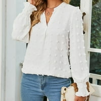 Loopsun Ljetna ušteda odjeća za žene, modne ženske casual bluza dugih rukava V-izrez čvrste boje majica