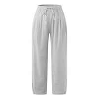 JSAierl Womens Plus sizene pamučne posteljine hlače Ljeto visokog struka casual crtača udobne pantalone