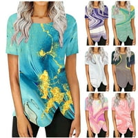 Žene ljetne vrhove kratkih rukava Bluze Ležerne košulje od tunika V izrez Mramor tiskani podijeljeni