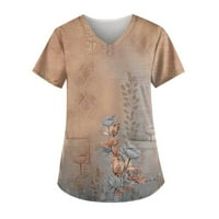 Feterrnal ženska retro tiskana radna odjeća V-izrez plus veličina majica s džepovima Žene Ljetne vrhove