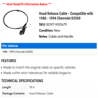 Kabl za otpuštanje kapuljača - kompatibilan sa - Chevy K 1993