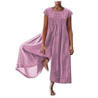 Ženski ljetni casual kombinuits modni čvrsti pamučni posteljina za reprodukciju s kratkim rukavima s