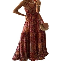 Glookwis dame V izrez Maxi haljine kaftane ljetni plažni sunčani havajski labav dugi haljina špageta kaiševa cvjetni print