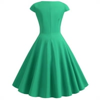 Žene ljetne elegantne čvrste a-line haljine Formalni V-izrez kratki rukav Midi naletene haljine zelene