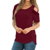 Košulje za žene Ljeto V-izrez Tie-boja s kratkim rukavima od ispisane labave ljetne majice za žene Crveni